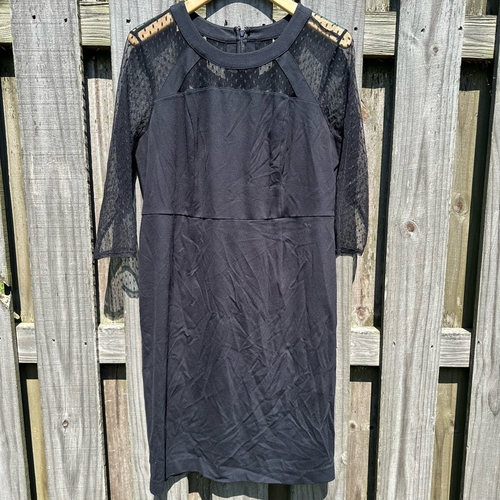 HOT LANE BRYANT WOMEN'S BLACK MESH DETAIL 3/4 SLEEVE SHEATH DRESS PLUS Sz 16